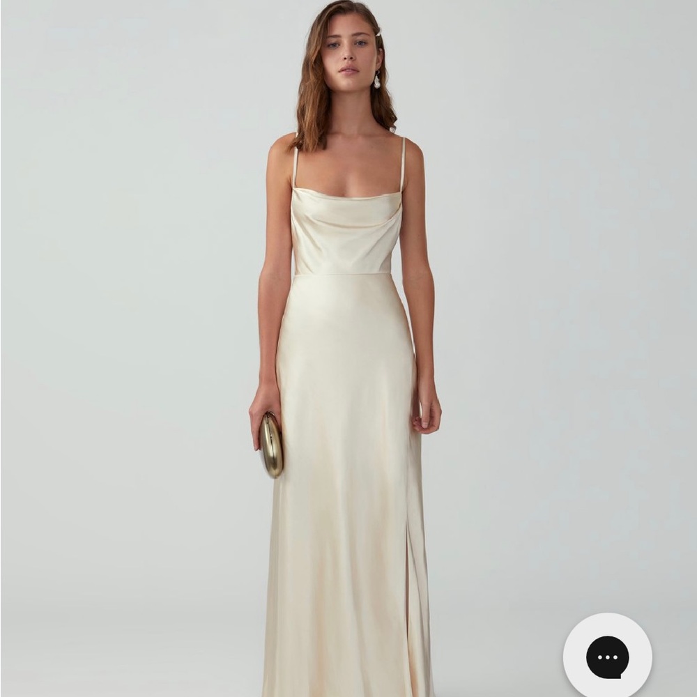Fame and Partners Strappy Draped Gown (Matte Satin Silver)